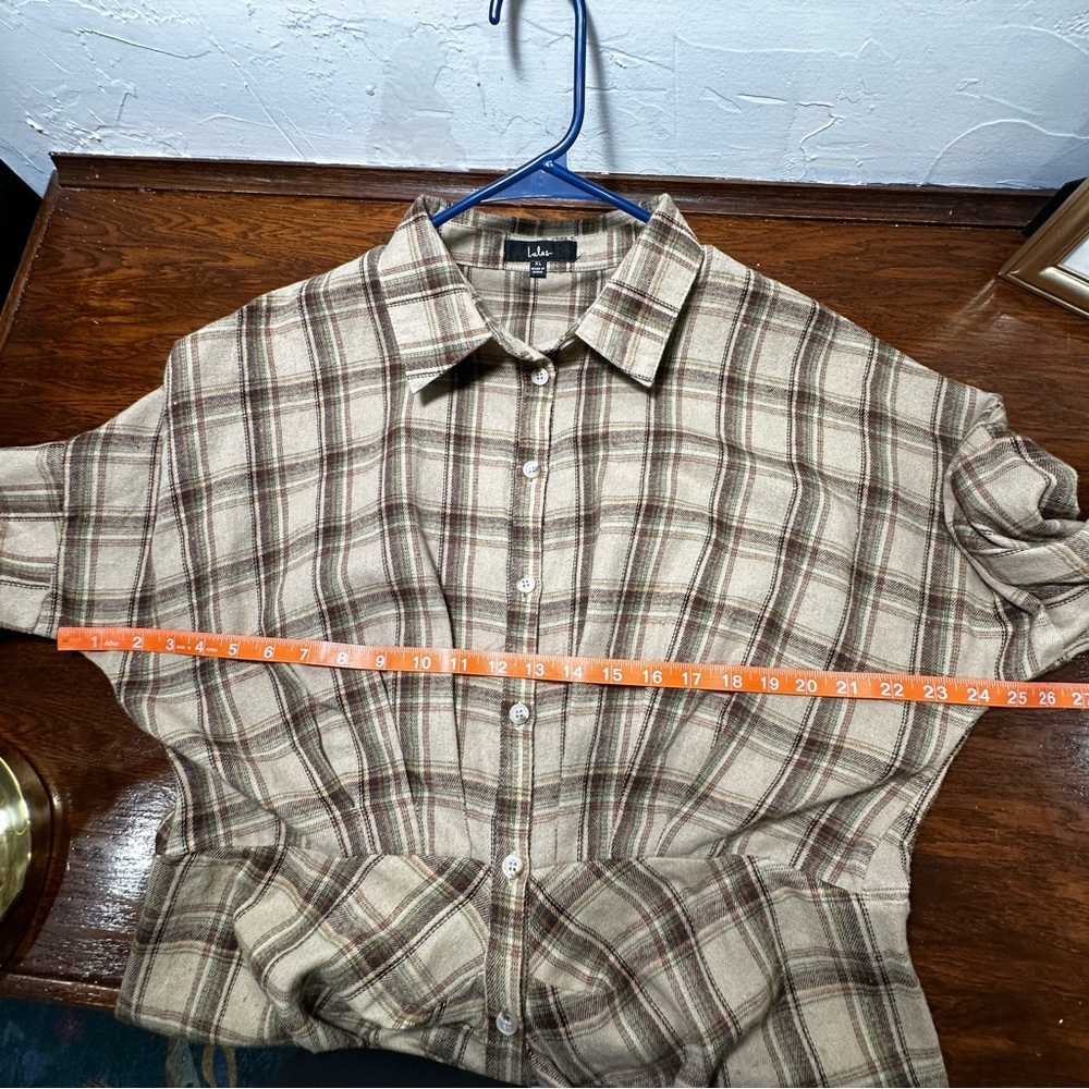 Lulus Seasonal Spirit Plaid Ruched Midi Dress Size XL Taupe Brown - Picture 8 of 11